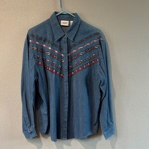 Vintage Koret Blue Denim Top embroidered design